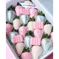 20pcs Pink White Silver with Mini Choc Bars Chocolate Strawberries Gift Box